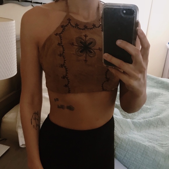 Vintage Brown Leather Halter Crop Top Size S! - Picture 5 of 5